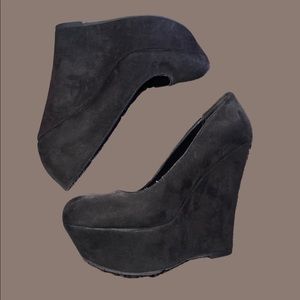 Black suede wedges